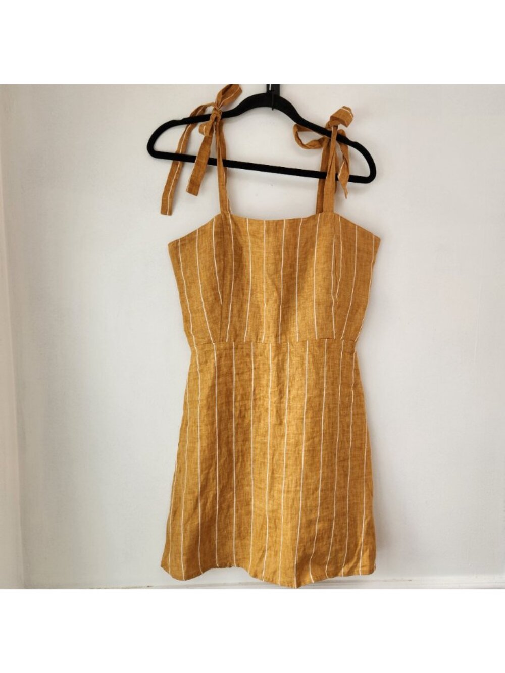 Faithfull The Brand Striped Mini Dress Nautical 100% Linen Yellow Women's M (6) - Picture 3 of 8